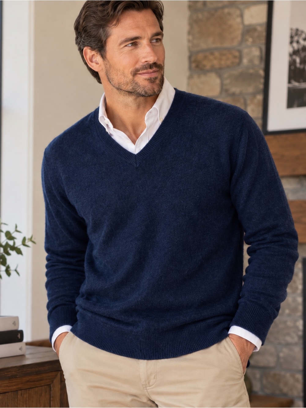 Banana Republic 100% Cashmere V Neck Sweater Navy Blue Preppy Small
